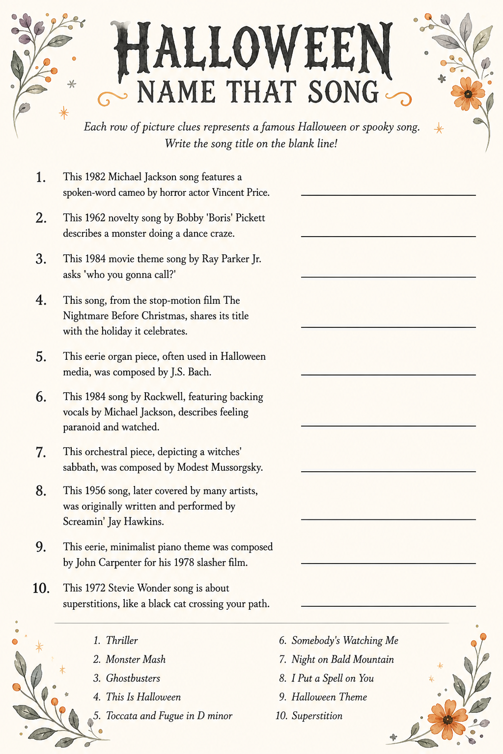 Halloween Name That Song printable