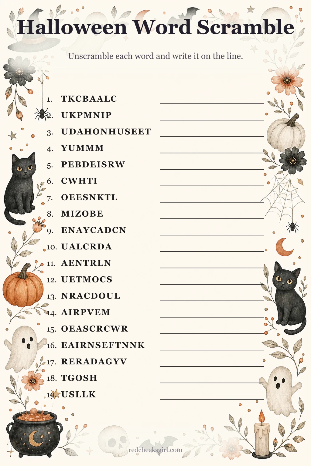 Halloween Word Scramble printable