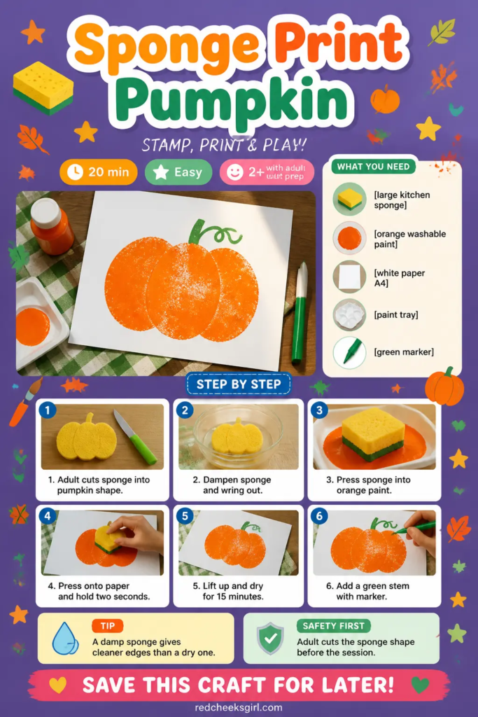 Sponge Print Pumpkin Craft Card printable game sheet