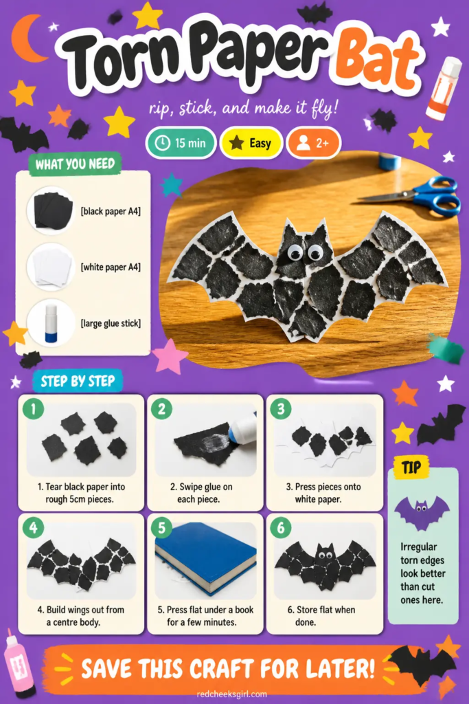 Torn Paper Bat Craft Card printable game sheet
