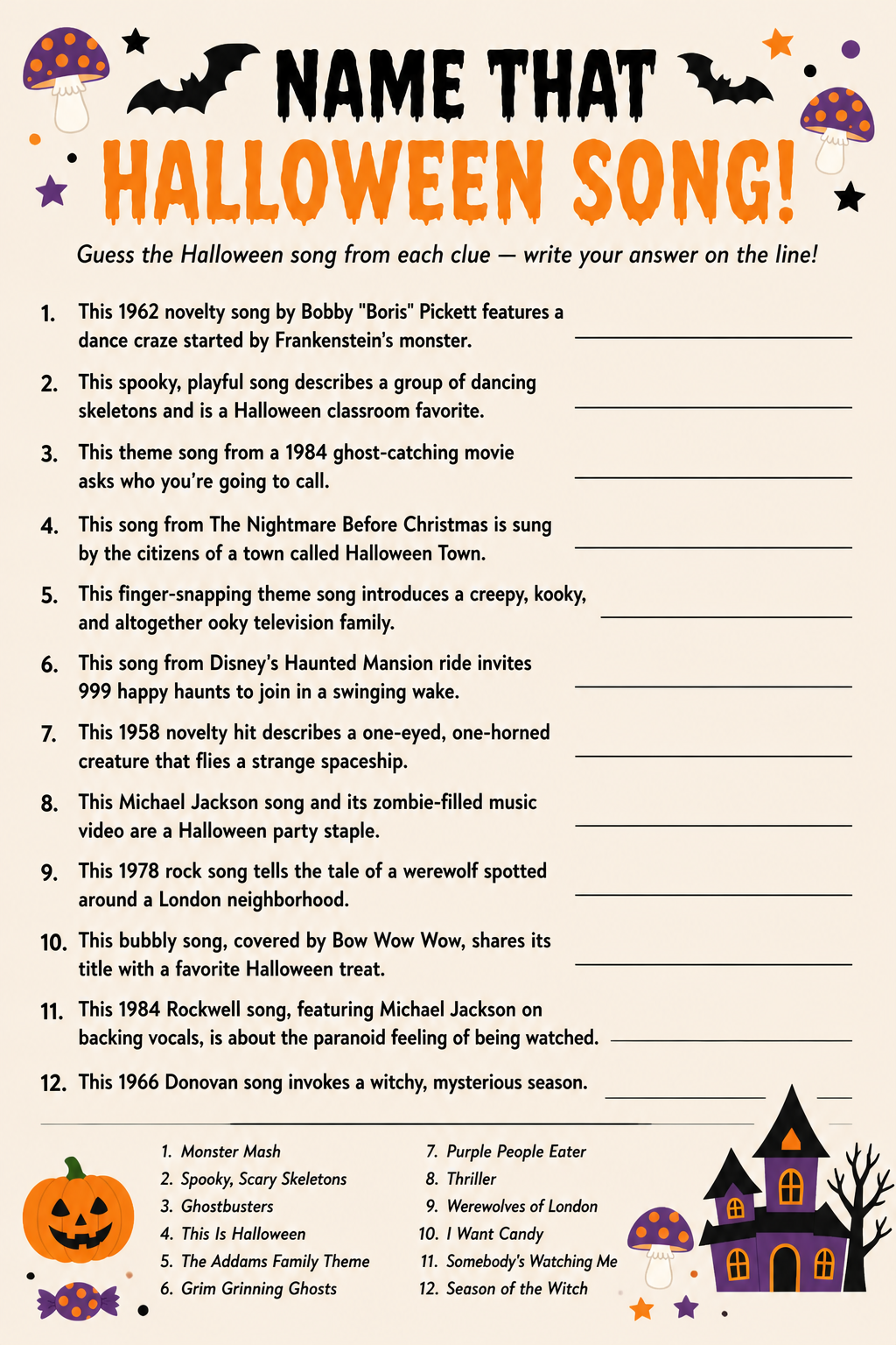 Name That Halloween Song printable