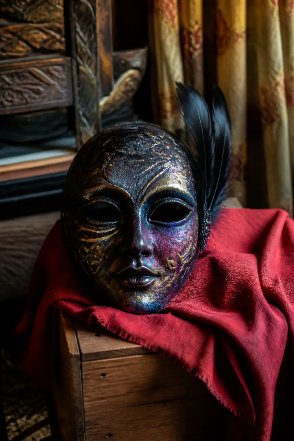 Dark Carnival Full Mask — The base is a full papier-mache face, built smooth and primed with gesso. Halloween masks diy