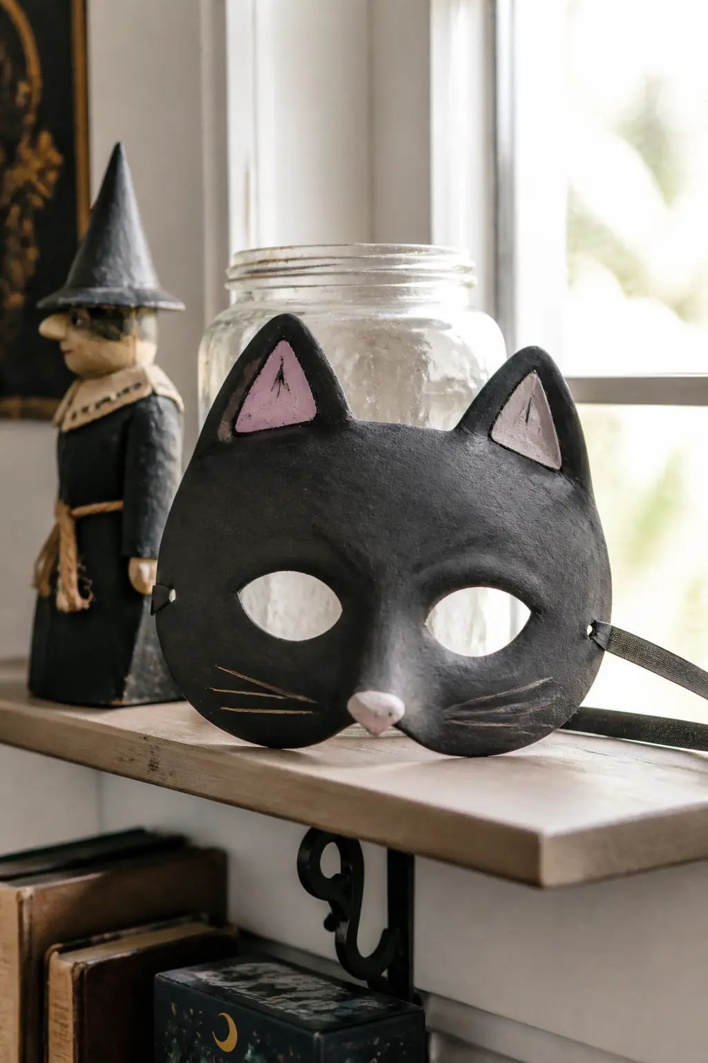 Printed Animal Base with Clay Ears — Print and cut a basic animal half-mask in the chosen shape, reinforce the back with a second layer of card glued flat, and