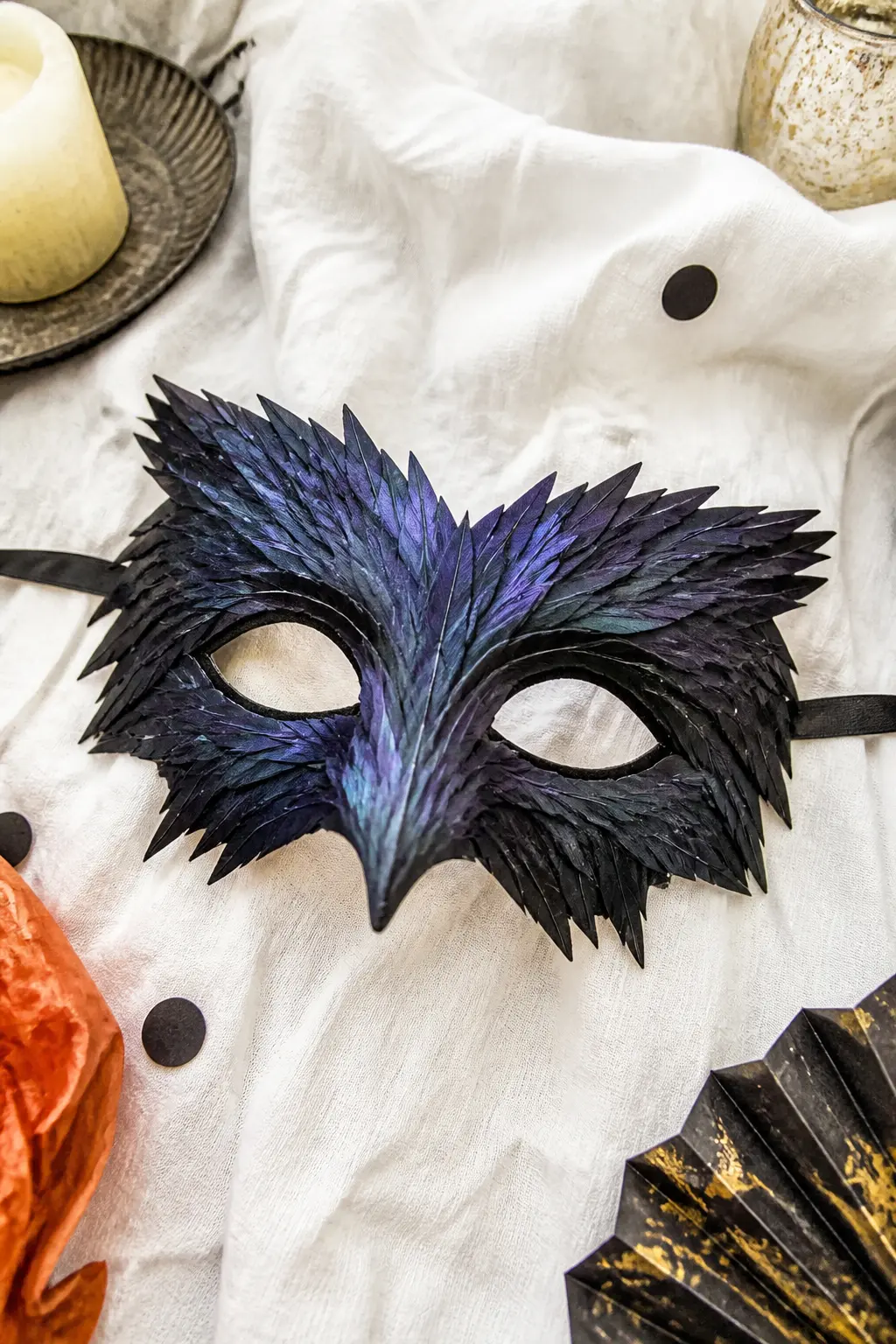 Raven Feather Half-Mask — Trace a half-mask template onto 6mm craft foam and cut with sharp scissors. Halloween masks diy