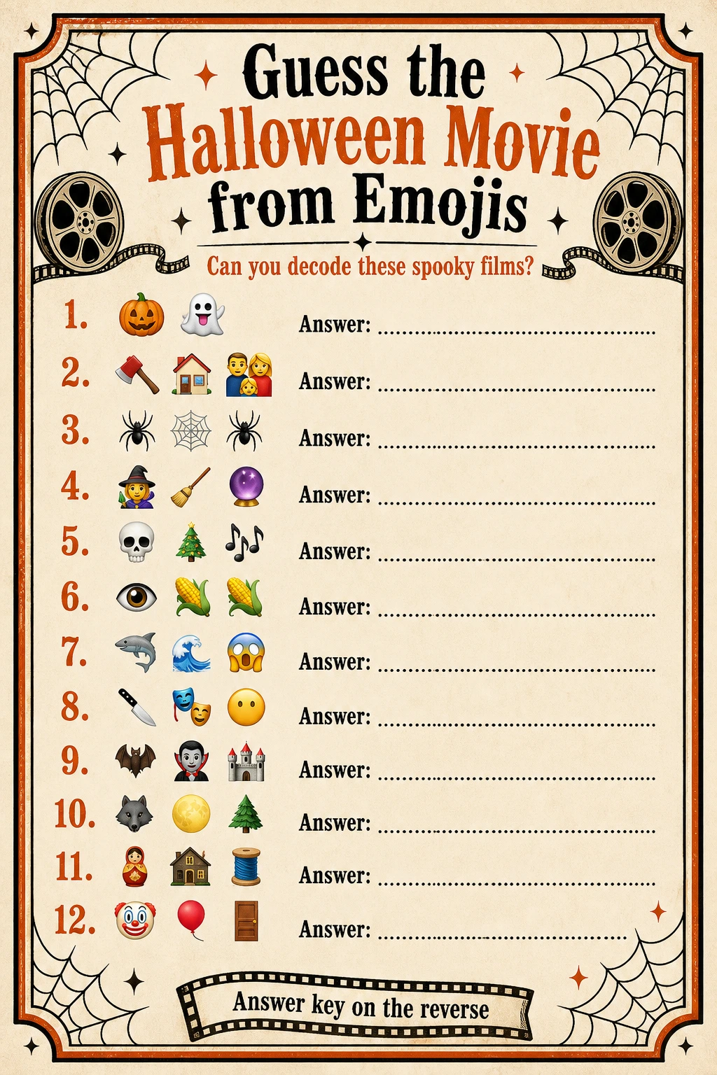 Guess the Halloween Movie from Emojis printable