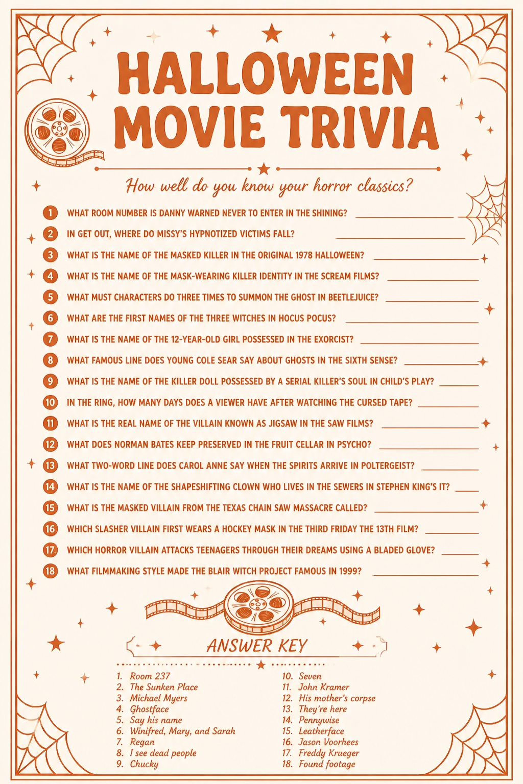 Halloween Movie Trivia printable
