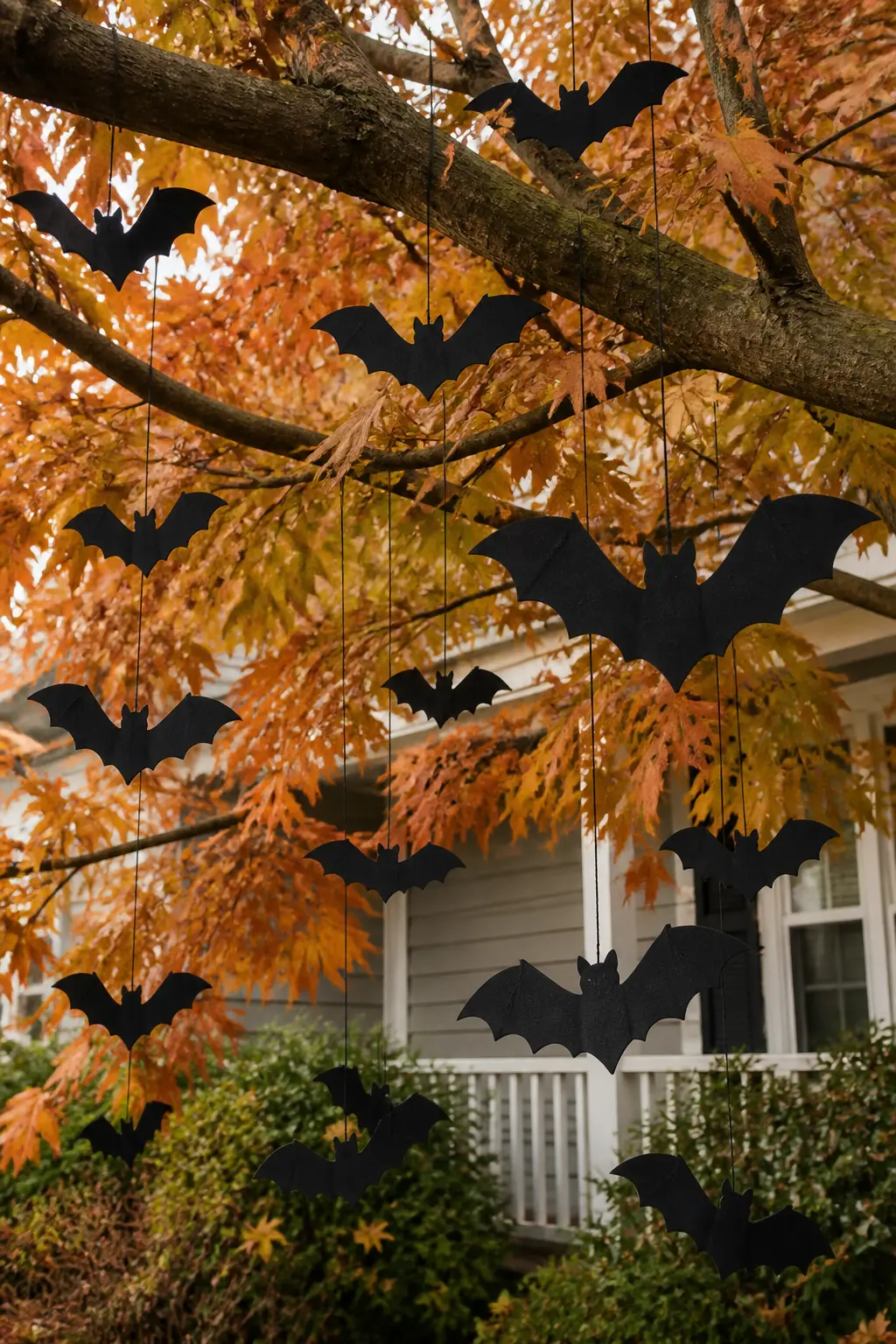 Bat Silhouettes Hung from the Lowest Tree Branches