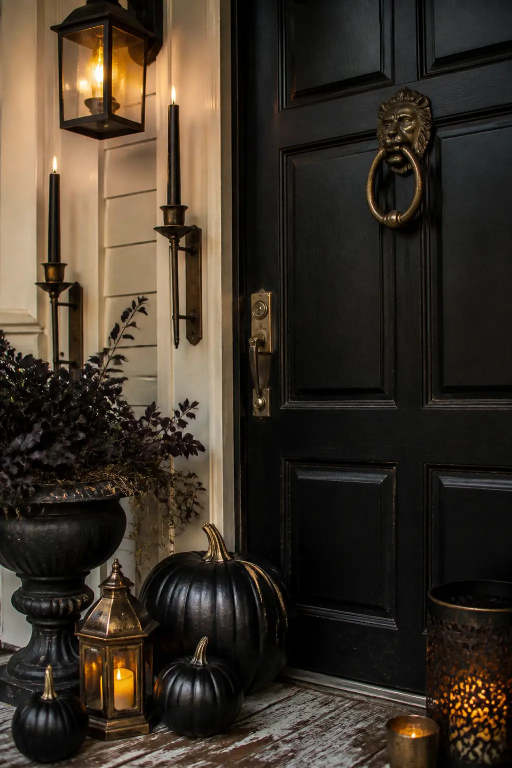 Blackened Brass Accents Catching the Porch Light