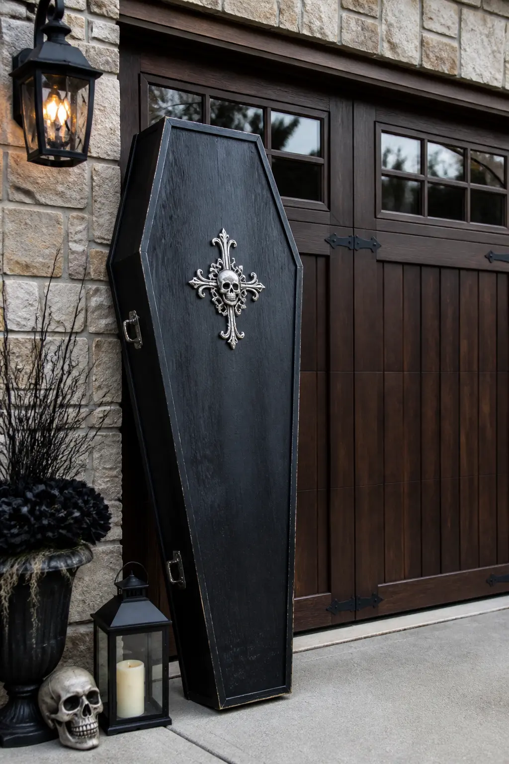 Coffin Propped Upright Against the Garage