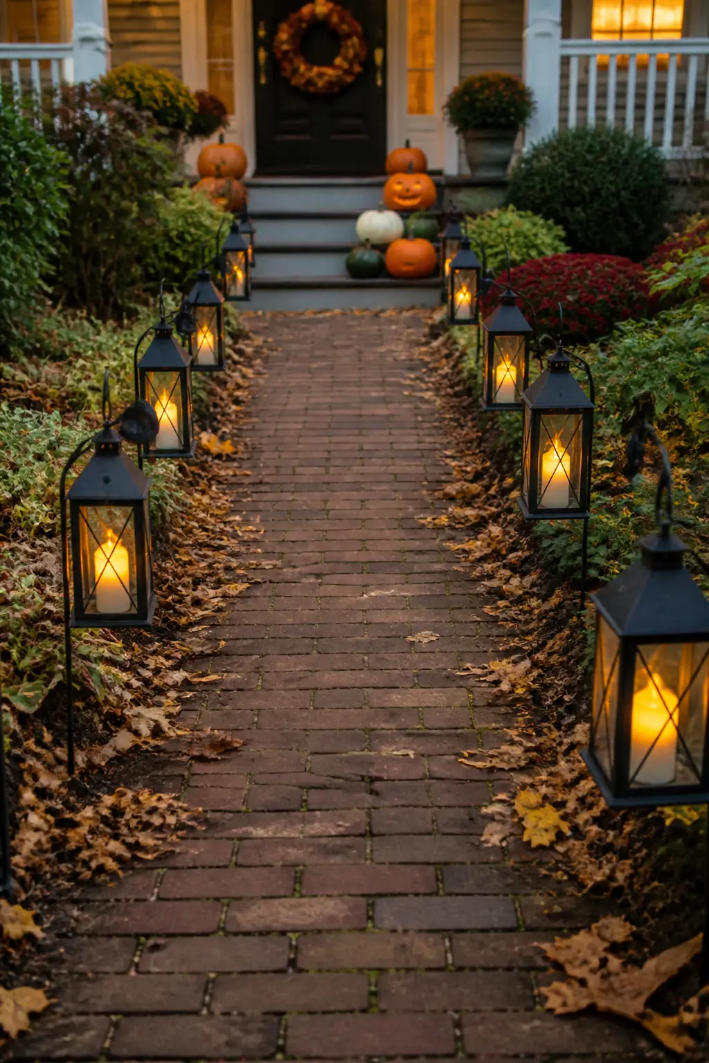 Lanterns Lining Both Sides of the Front Walk