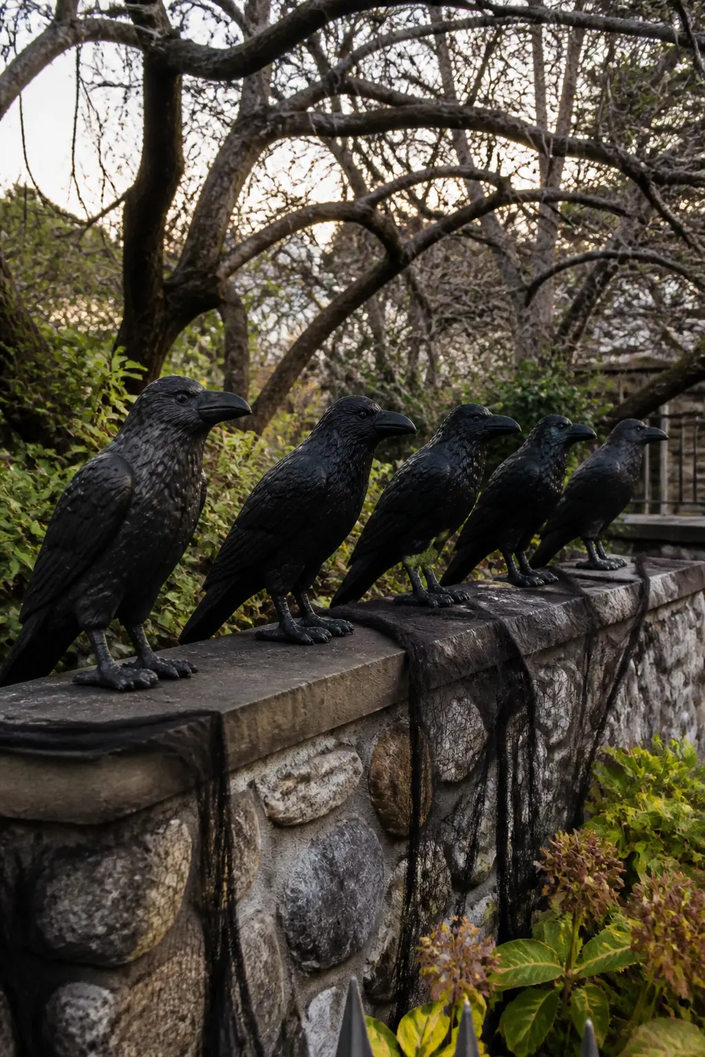 Raven Flock Arranged All Facing the Same Direction