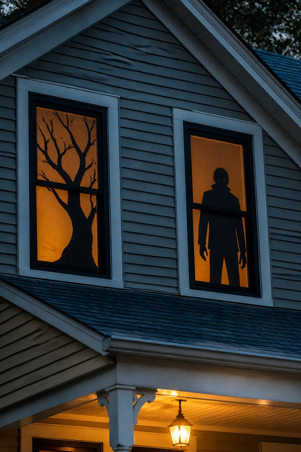 Silhouette Cutouts Placed in the Upstairs Windows
