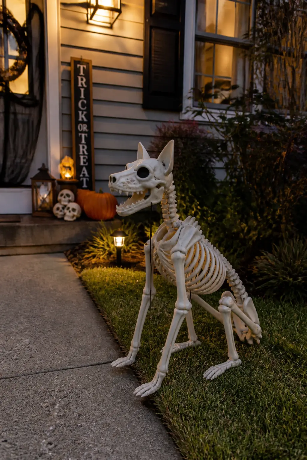 Skeleton Dog Staked Beside the Walkway