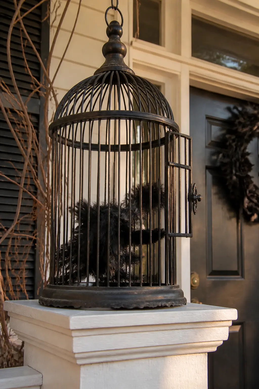 Antique-Style Birdcage With Something Inside on the Rail