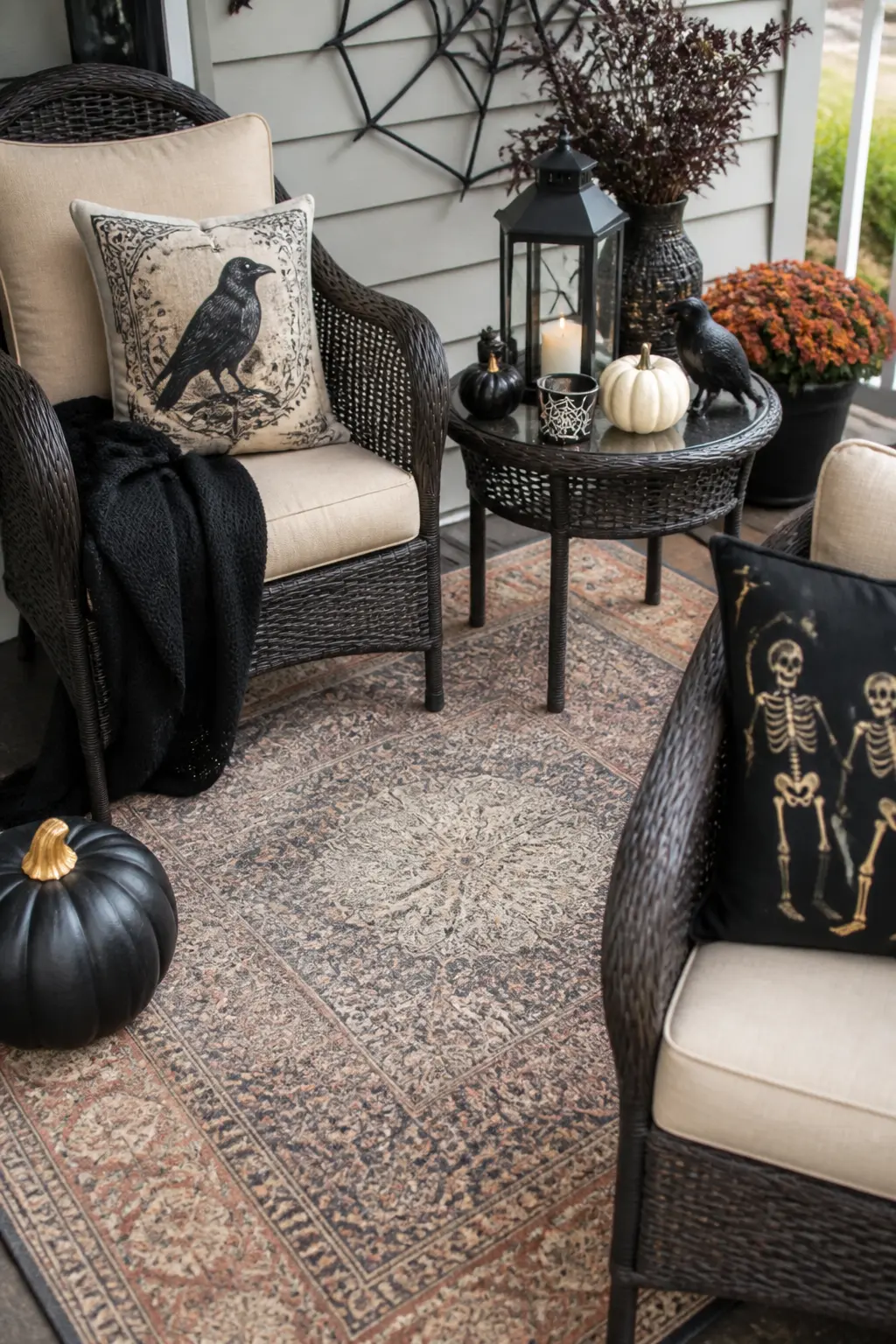 Faded Rug Layered Under the Seating Group