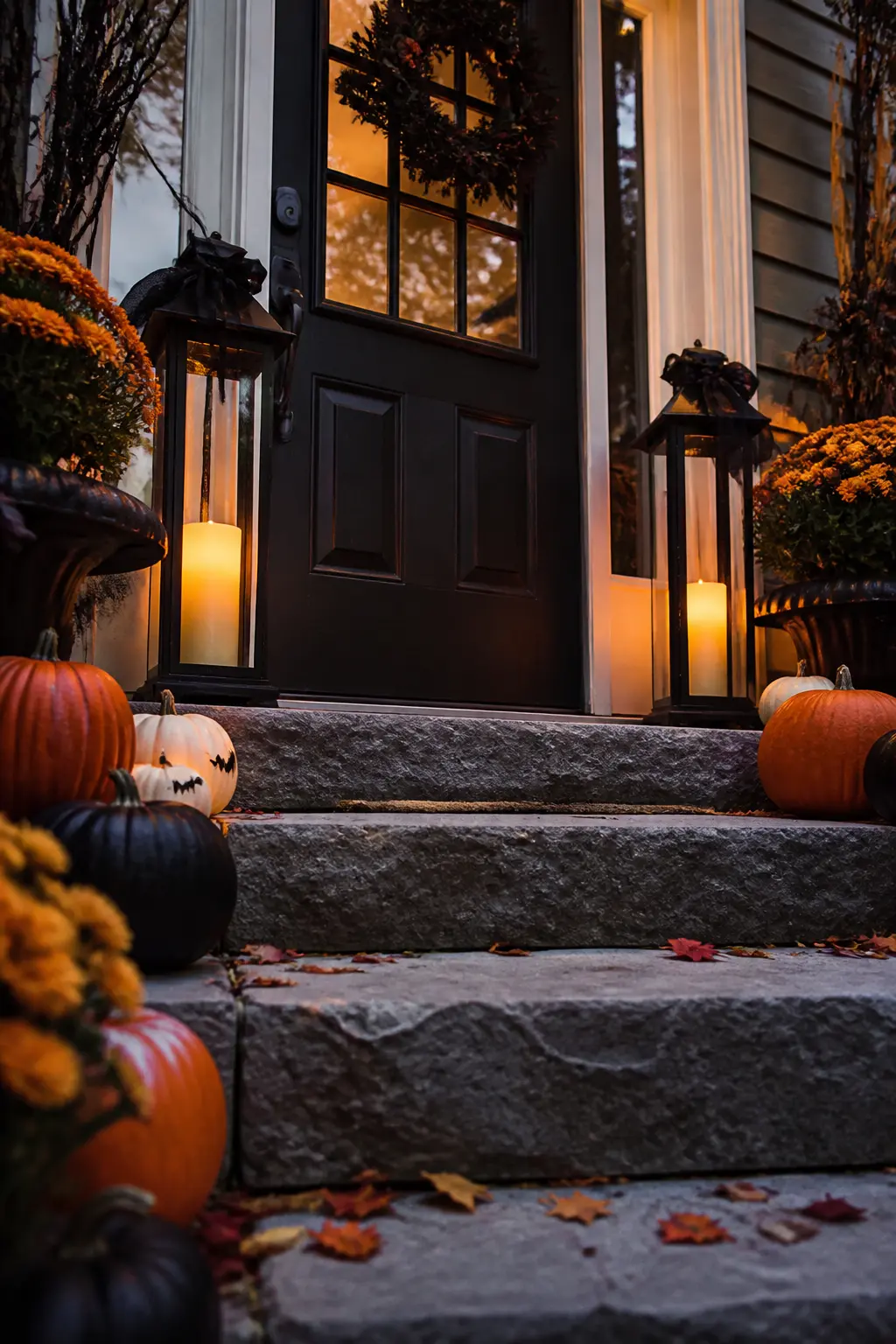 Lanterns Lining Both Sides of the Top Step