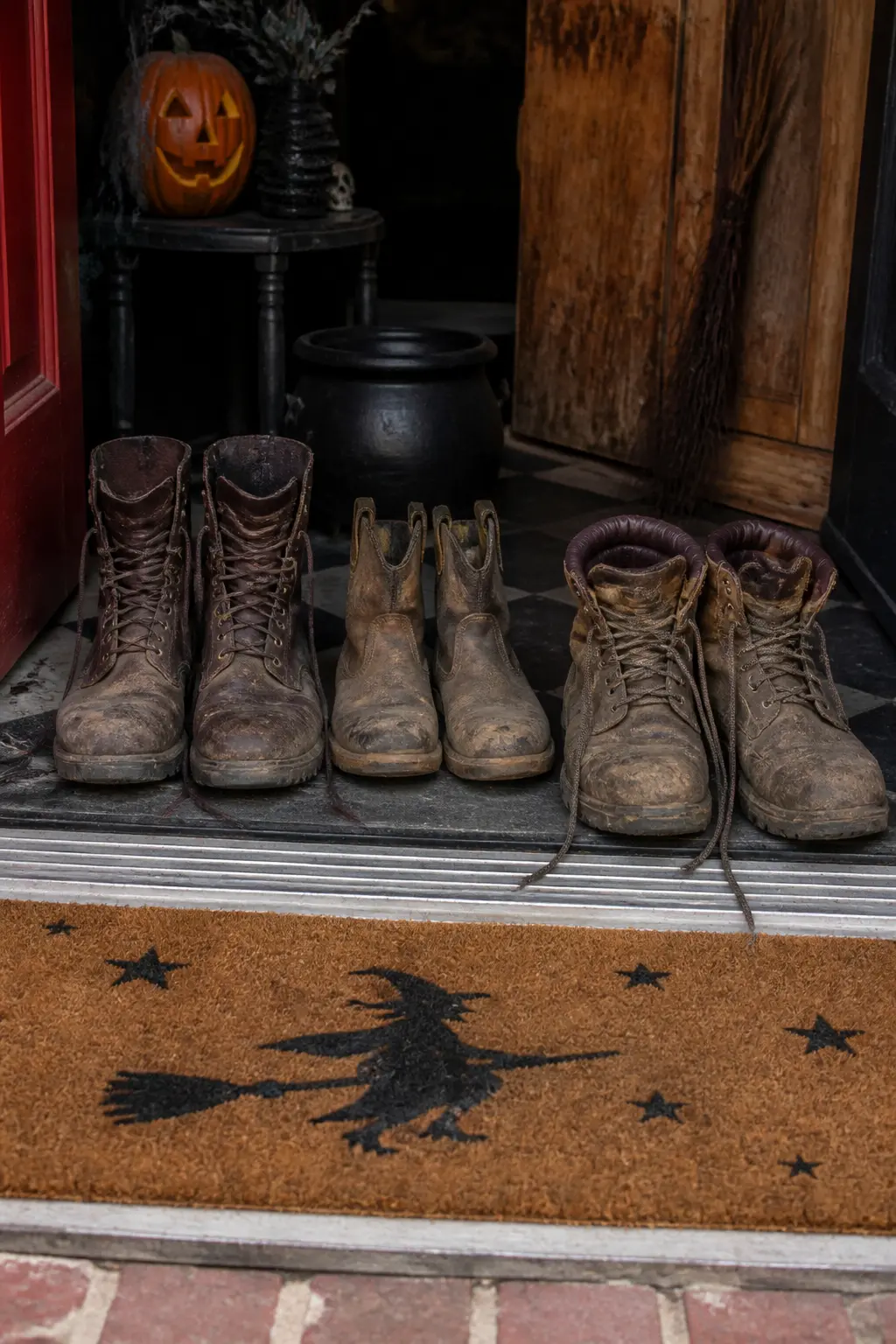 Old Boots Lined at the Threshold, Facing Inward