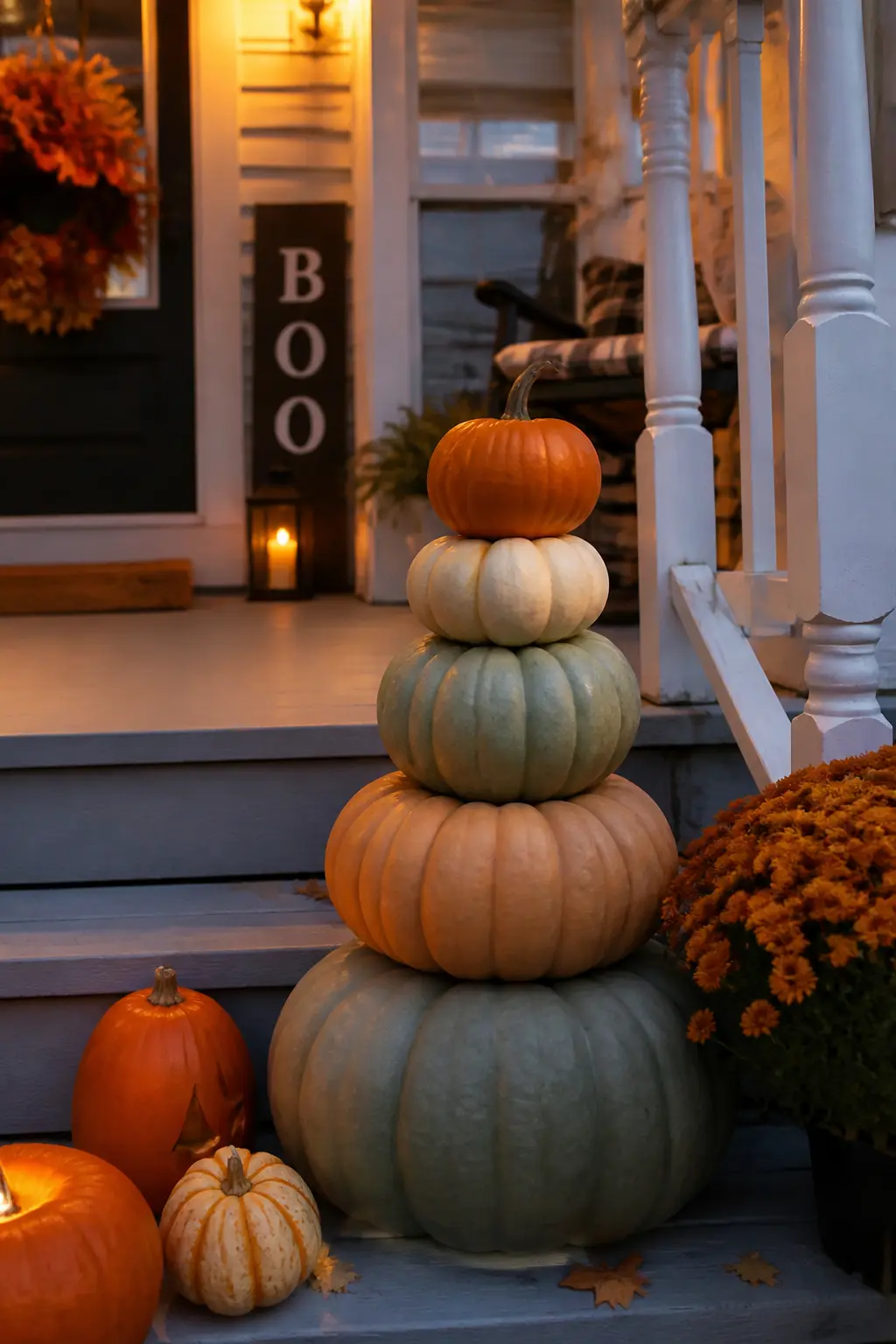 Pumpkin Cluster Stacked on the Steps