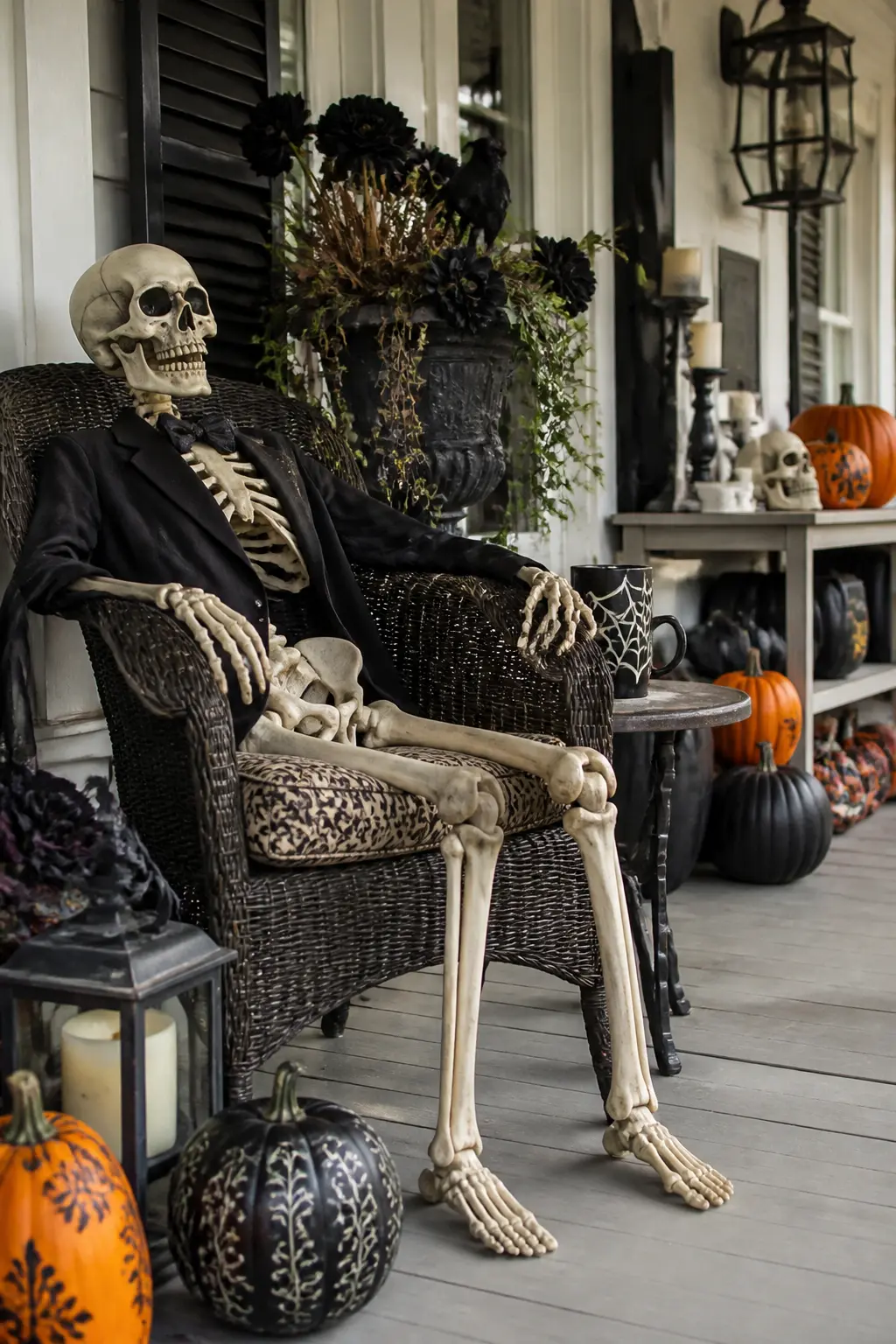 Skeleton Seated in the Porch Chair Like a Guest