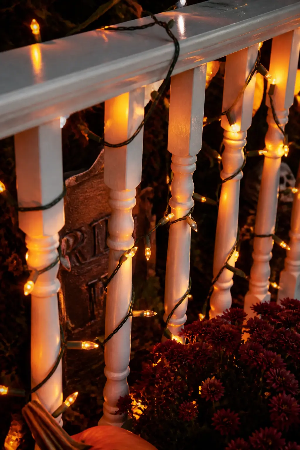 String of Warm Lights Woven Along the Railing