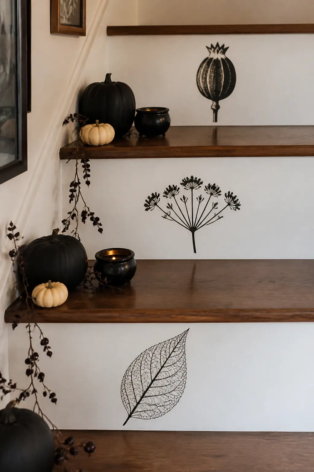 Black Riser Decals: Botanical Prints — Apply matte black botanical decals, printed plant anatomy, dissected flower cross-sections, or herbarium-style leaf