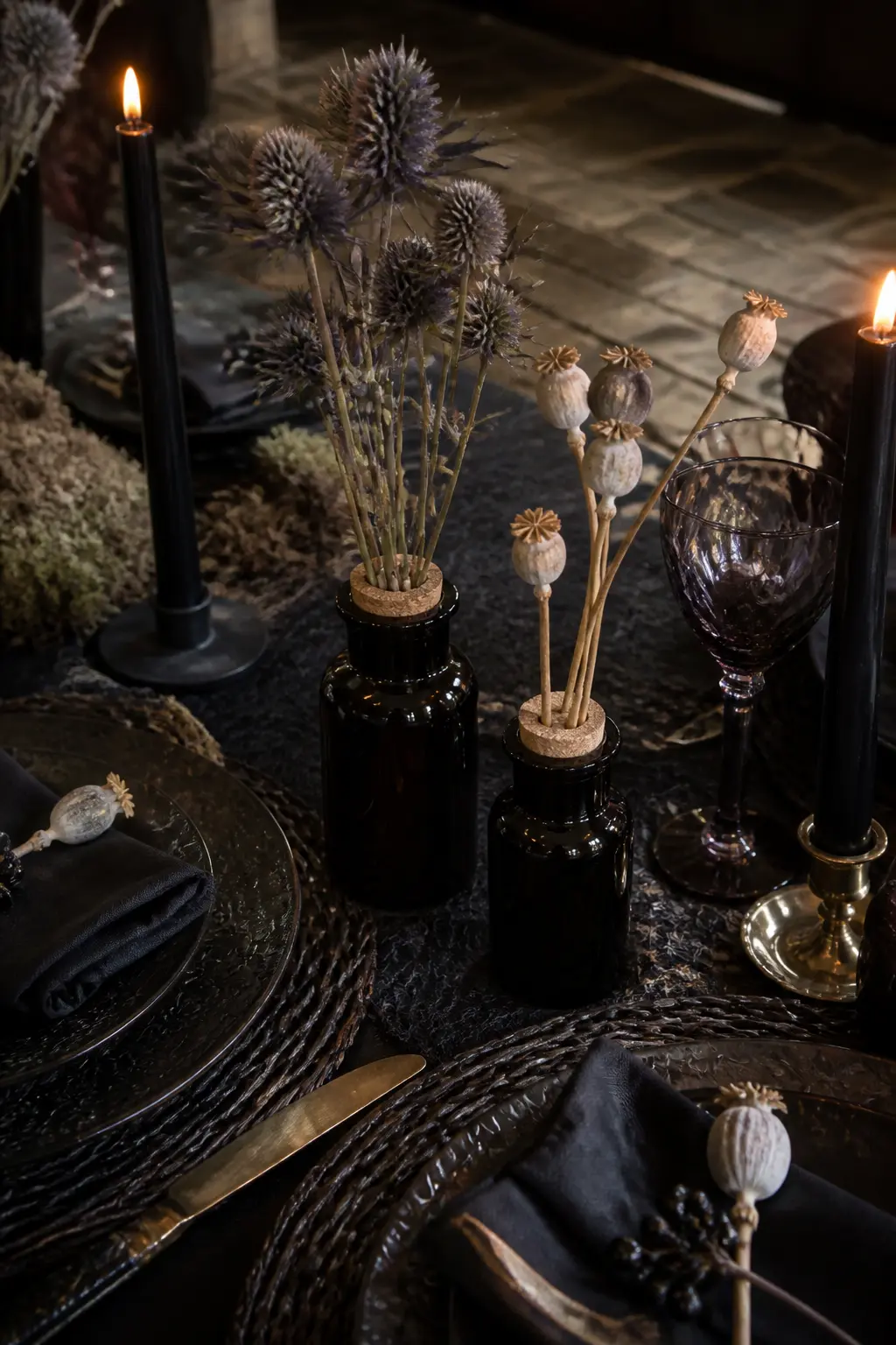 Dark Dried Florals in Corked Bottles (Texture Layer)