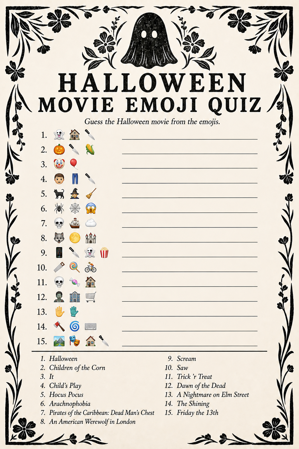 Halloween Movie Emoji Quiz printable