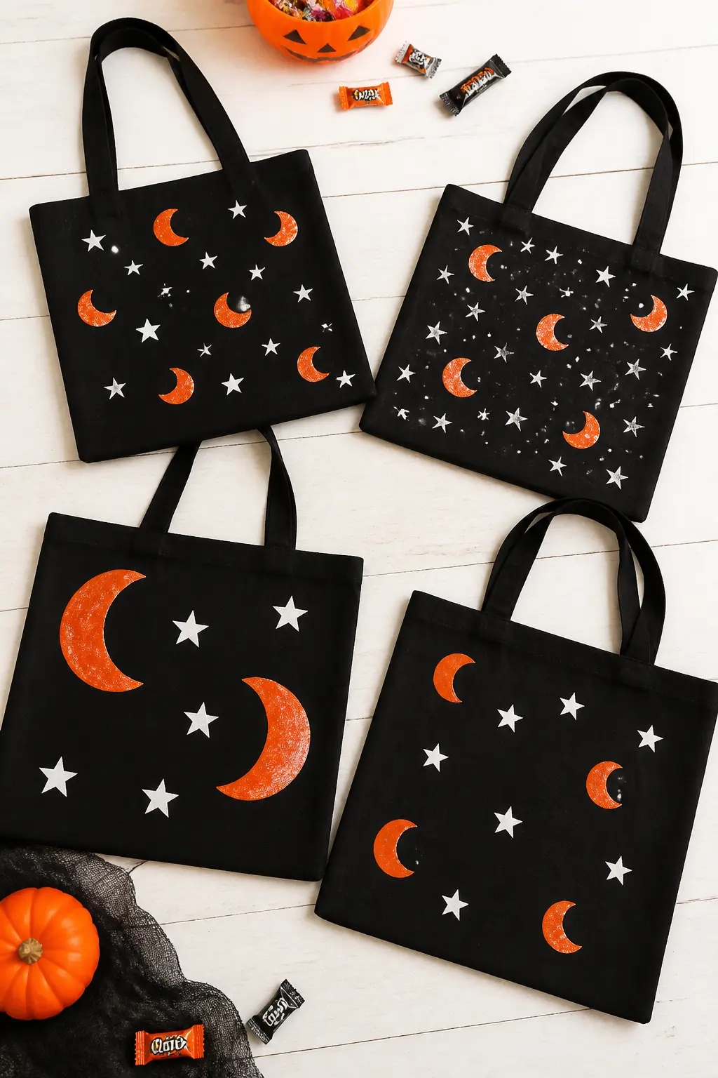 Foam Moon and Star Allover Print — Buy a foam stamp set that includes a crescent moon and several star sizes, or cut the shapes from craft foam sheets with