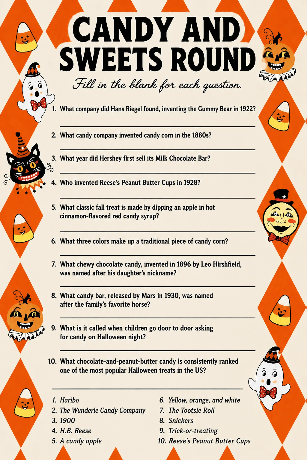 Candy and Sweets Round printable