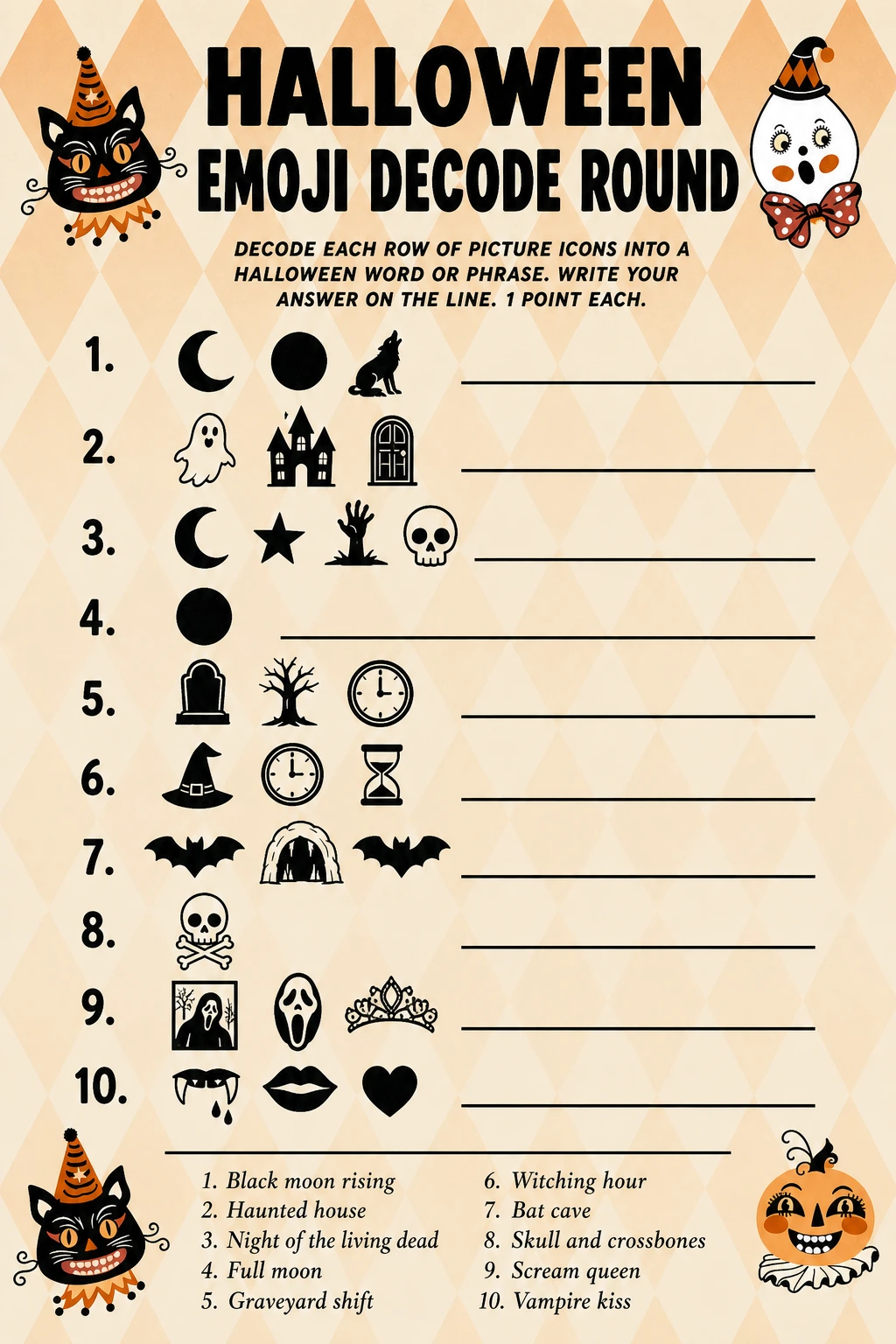 Halloween Emoji Decode Round printable