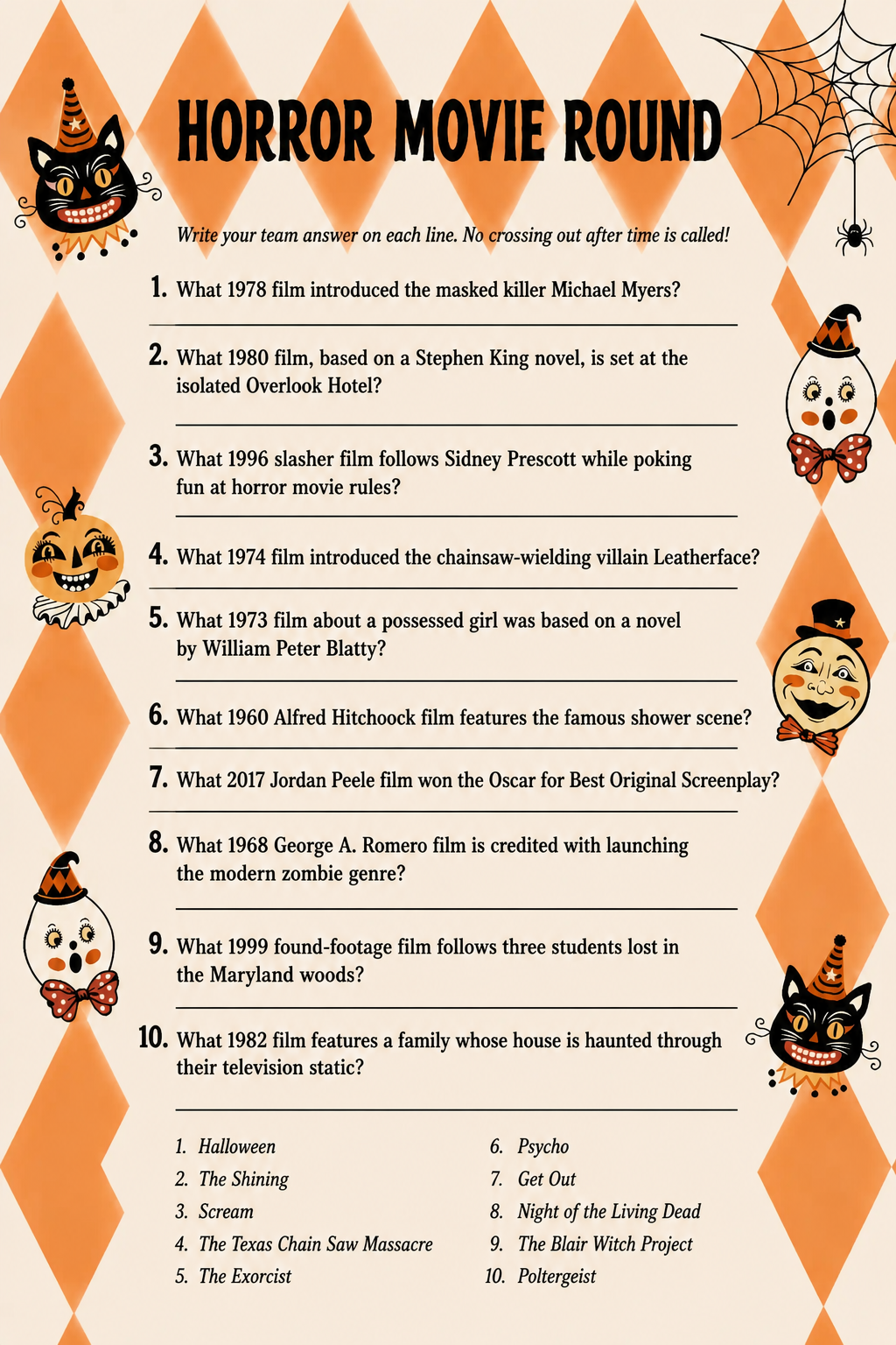 Horror Movie Round printable