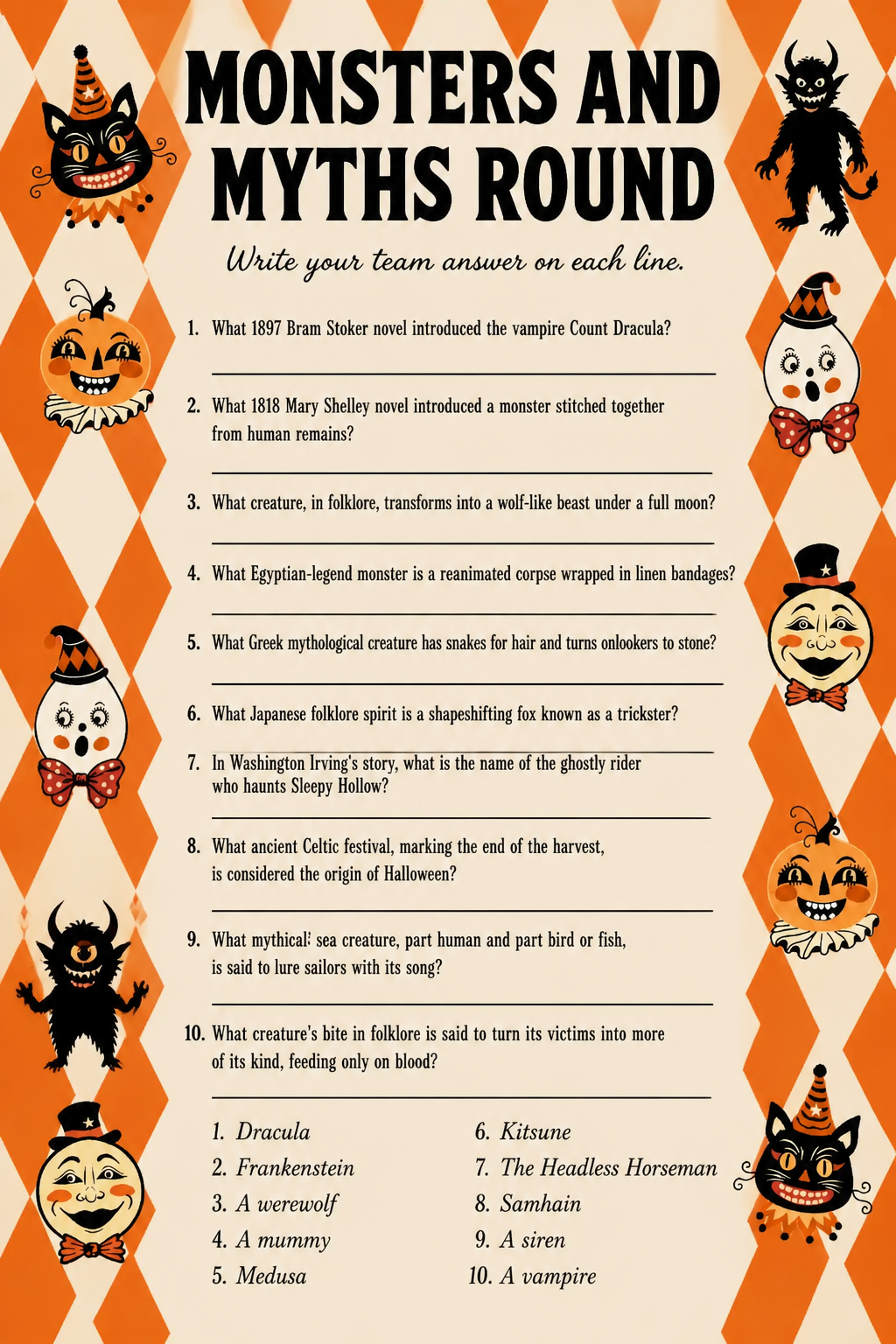 Monsters and Myths Round printable