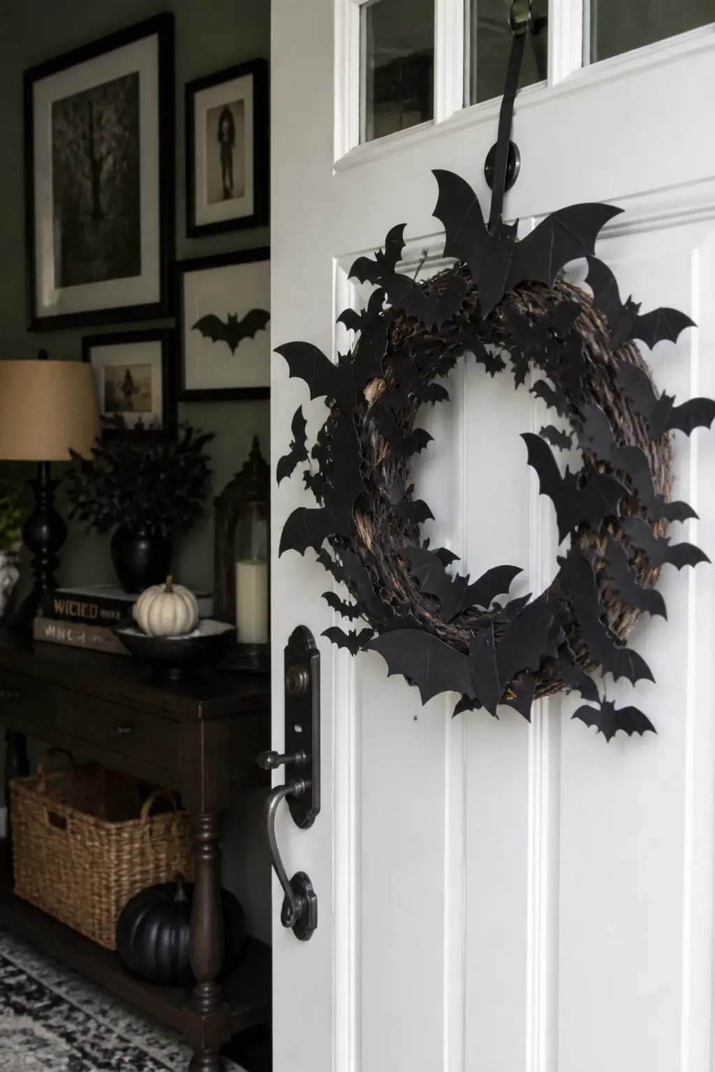 Bat Silhouette Wreath with Layered Paper Bats