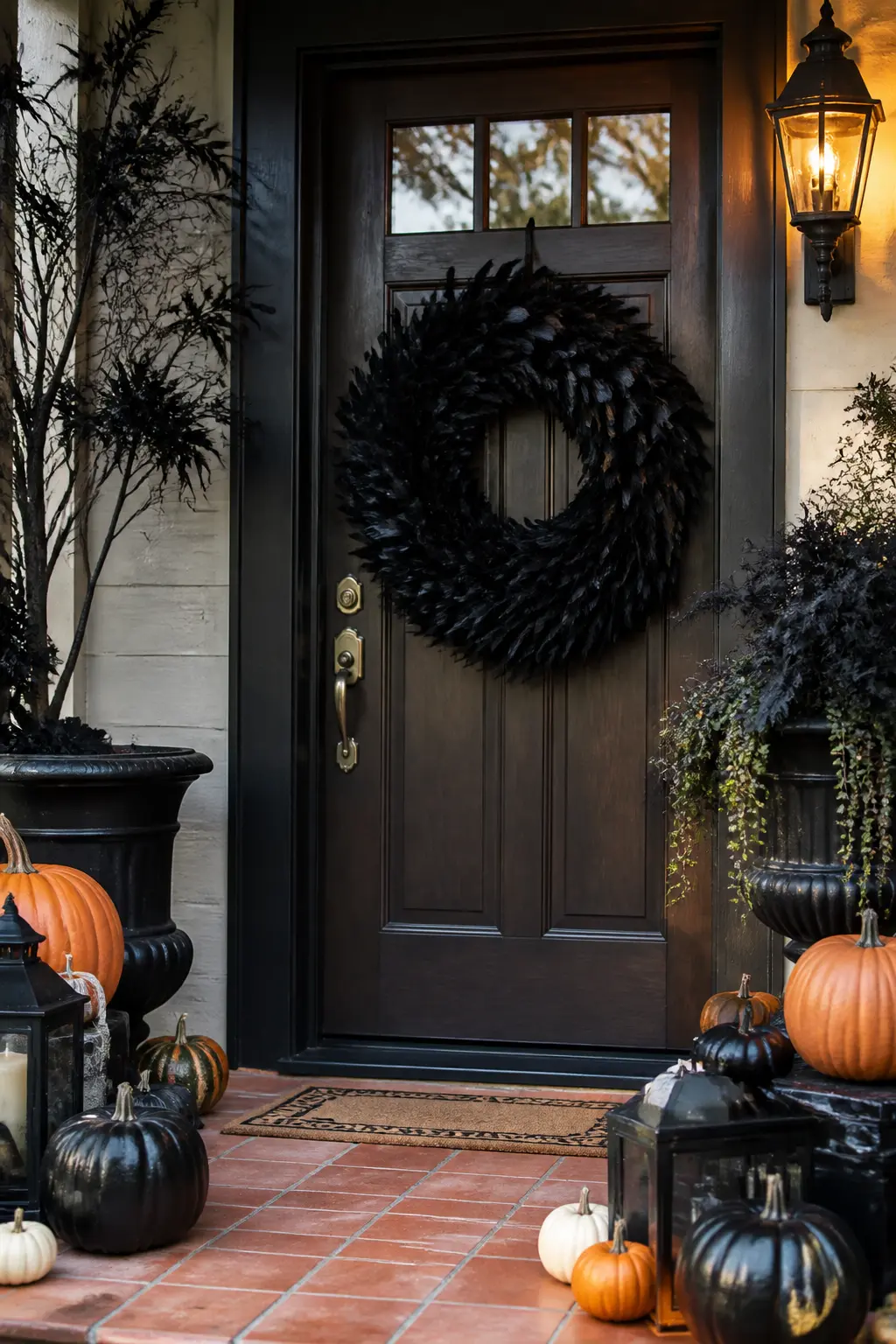 Black Feather Wreath in Overlapping Layers