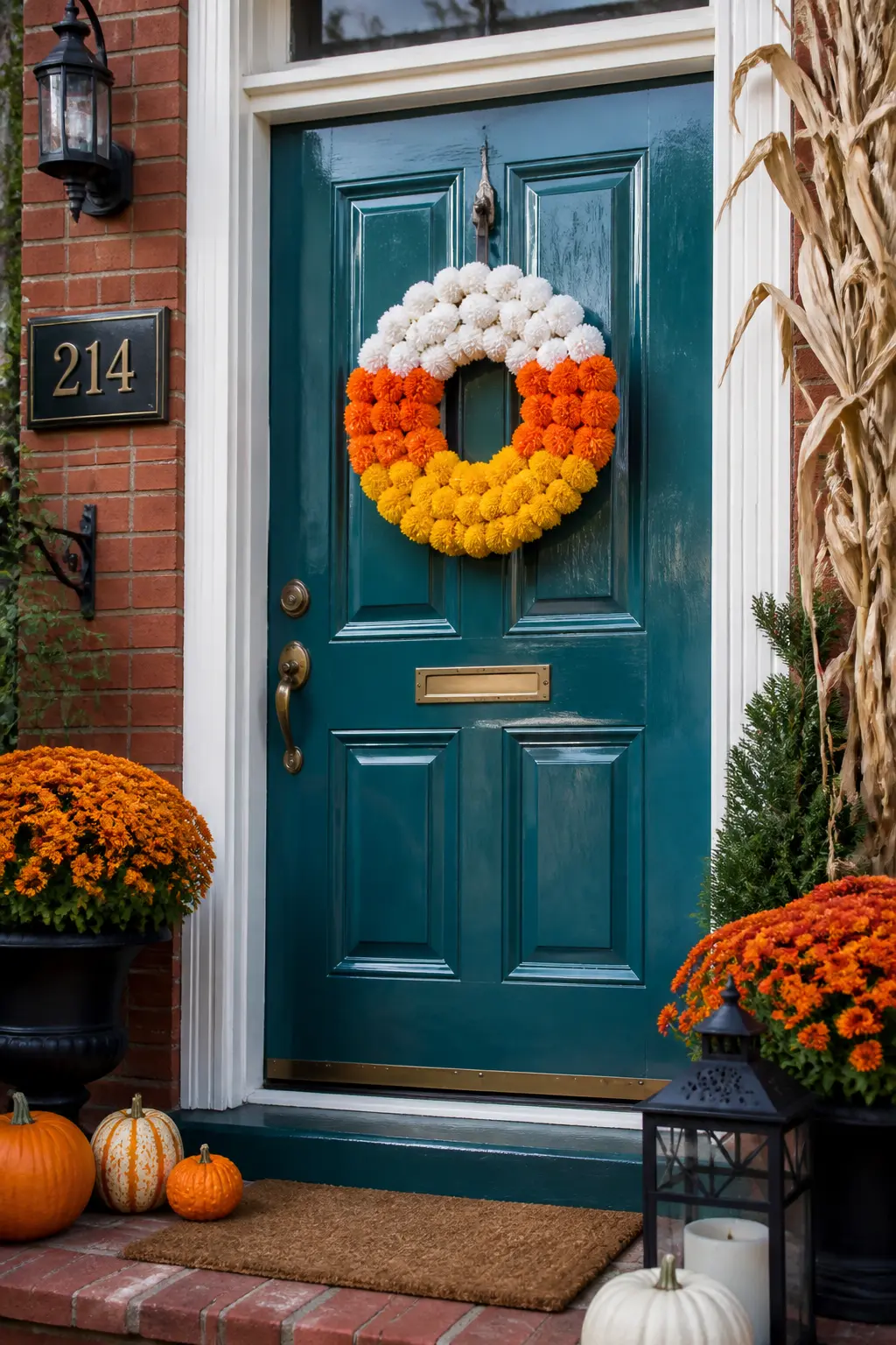 Candy Corn Yarn Pom-Pom Wreath