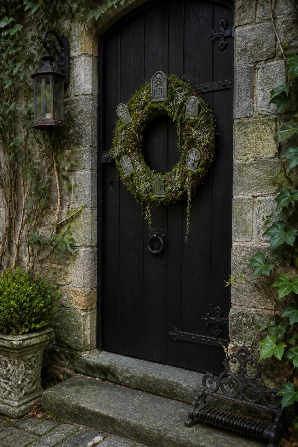Moss-Covered Wreath with Tiny Tombstones
