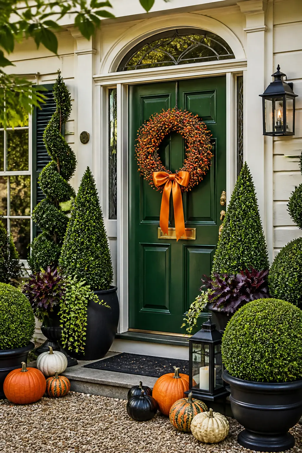 Orange Berry Wreath with a Wide Satin Bow
