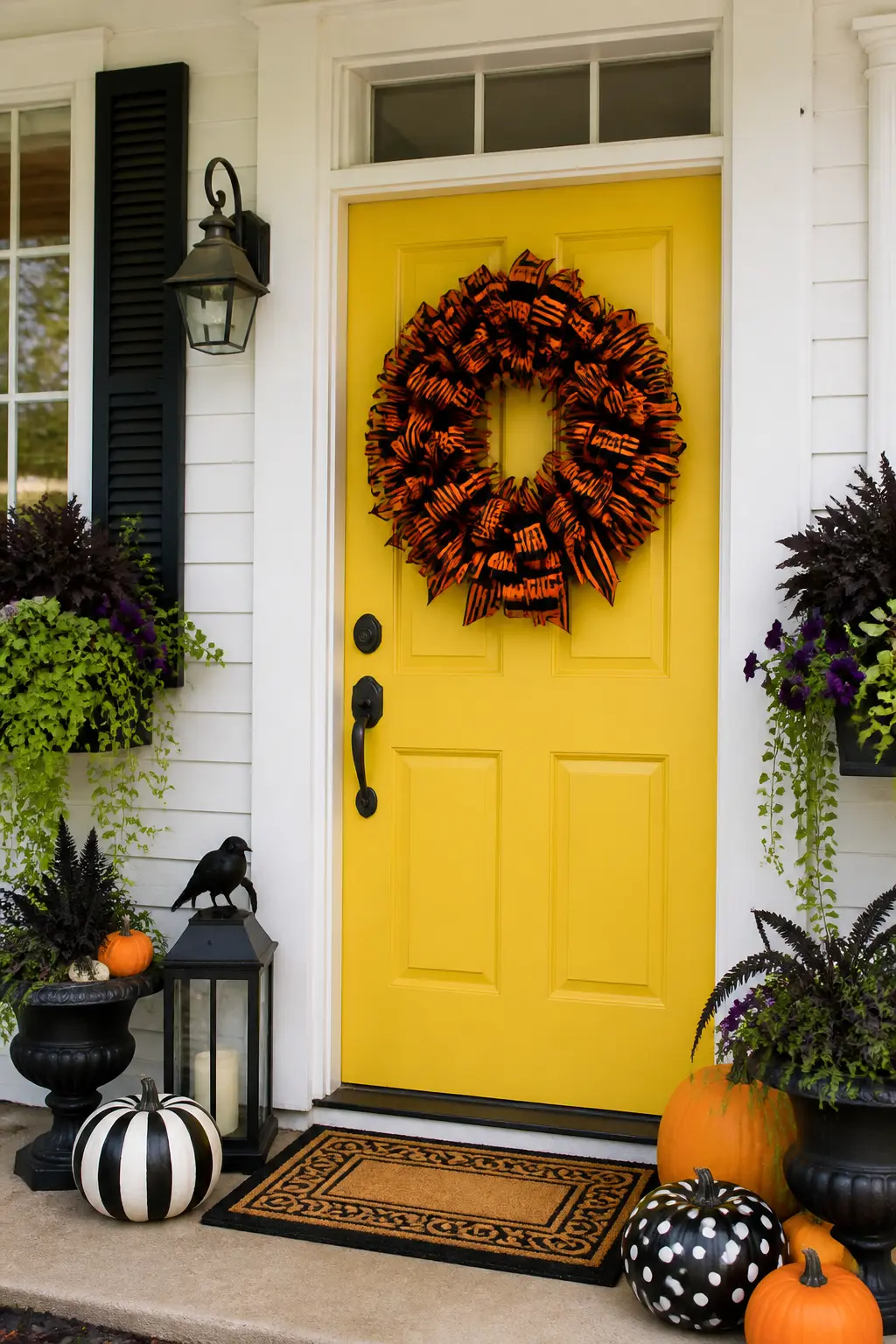 Orange and Black Striped Ribbon Wreath