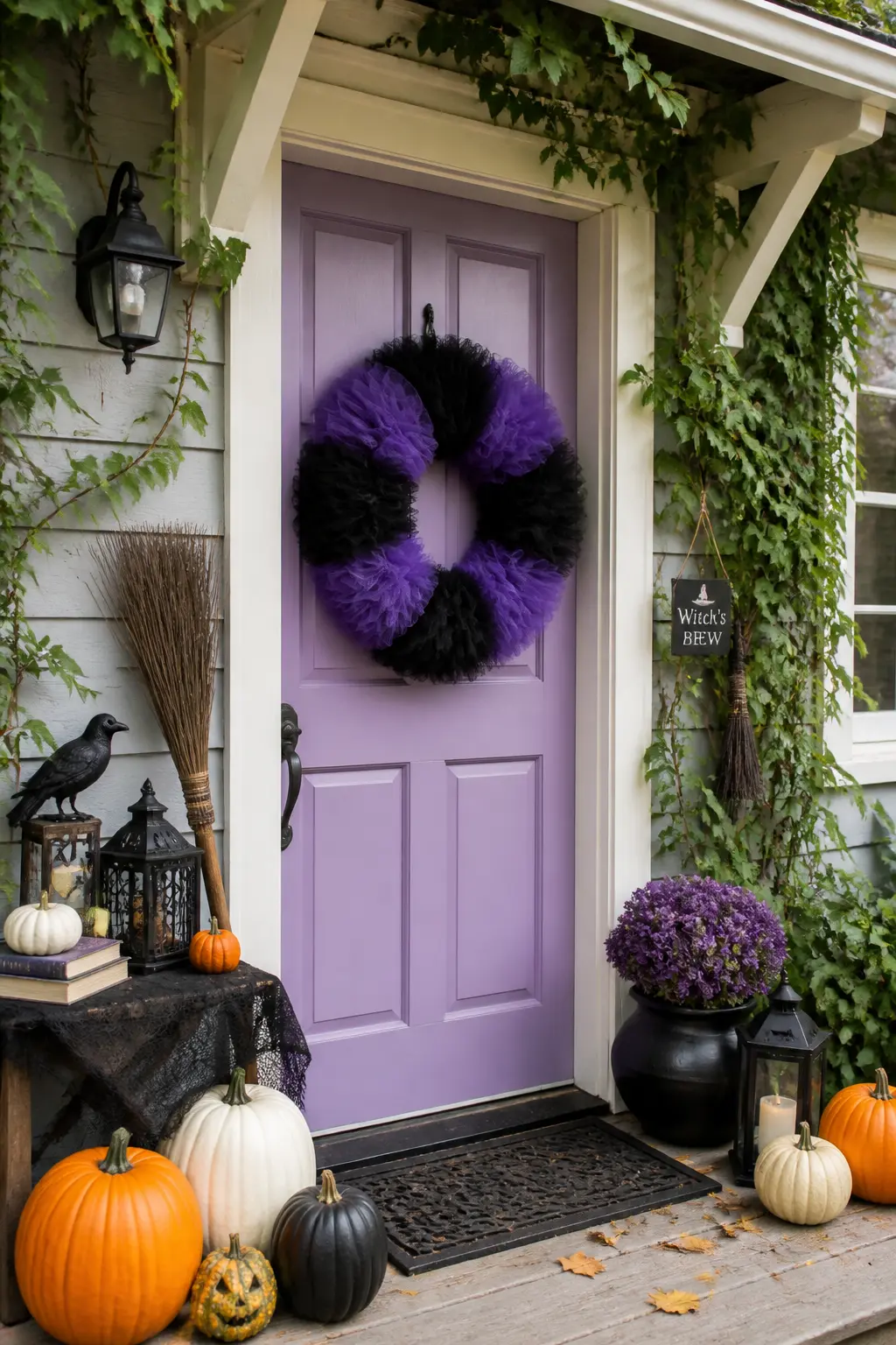 Purple and Black Tulle Wreath in Full Sections