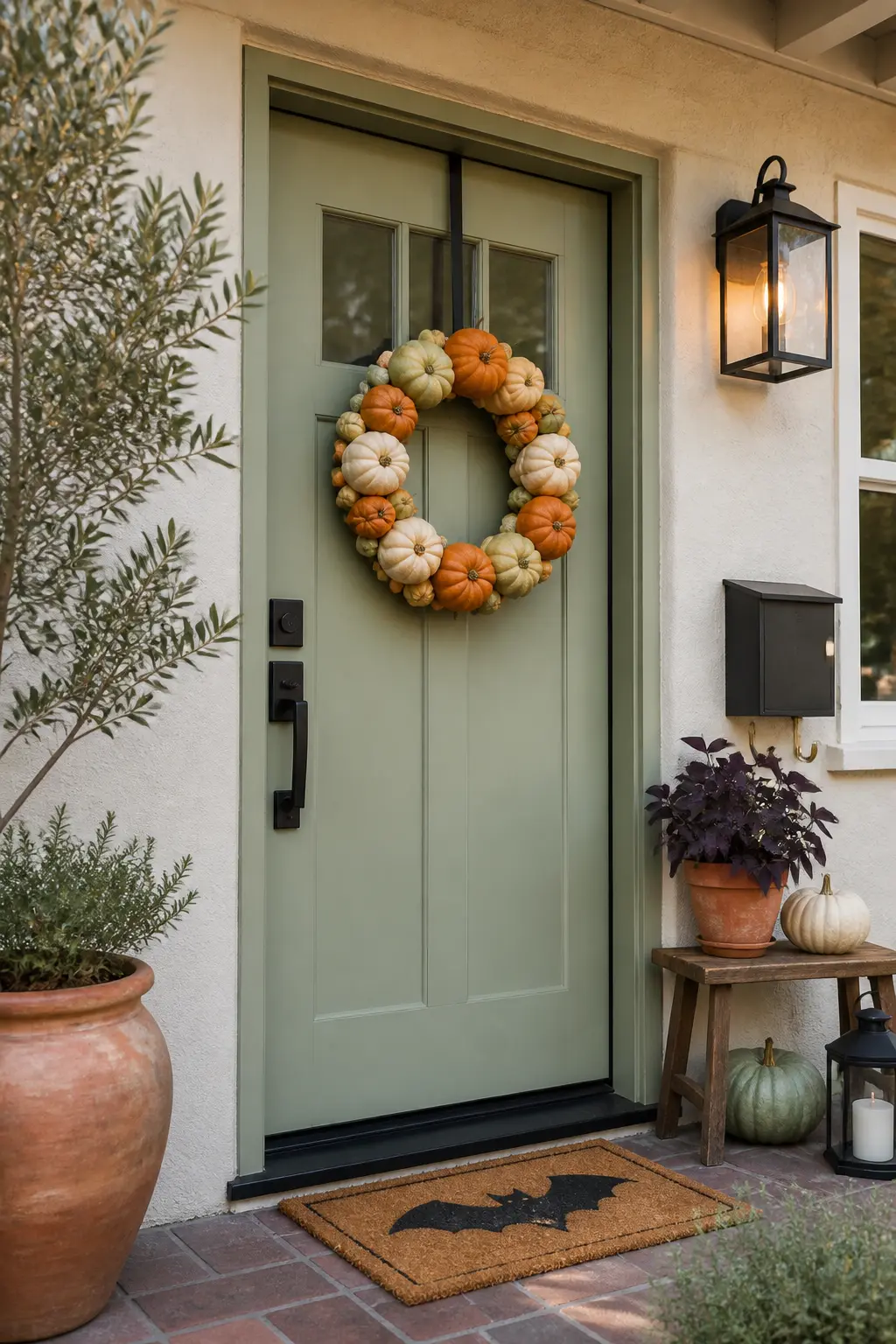 Wreath Made from Mini Pumpkins Wired to a Frame