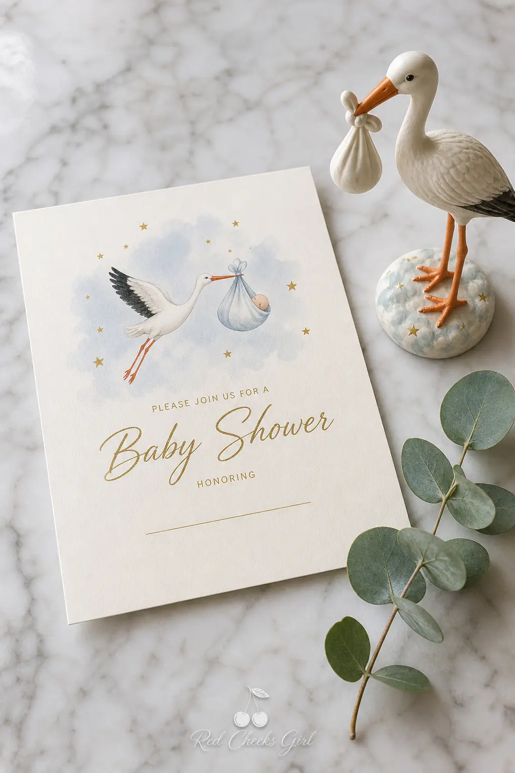 A Styled Invitation Flat Lay — Before the party, the invitation itself sets the palette for everything that follows. Heaven sent baby shower theme