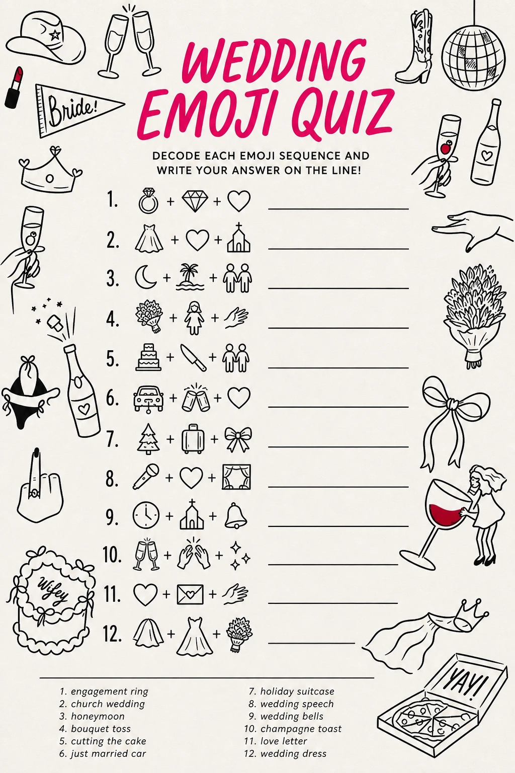 Wedding Emoji Quiz printable