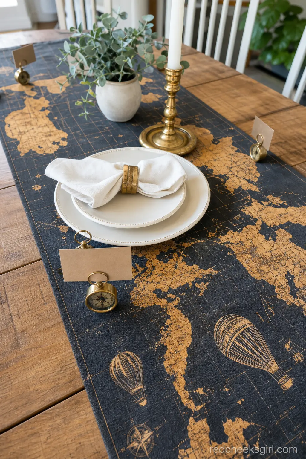 Charcoal And Gold Adventure Map Runner — For a shower leaning more travel than sky, a map-print runner in charcoal and mustard with tiny brass compass place