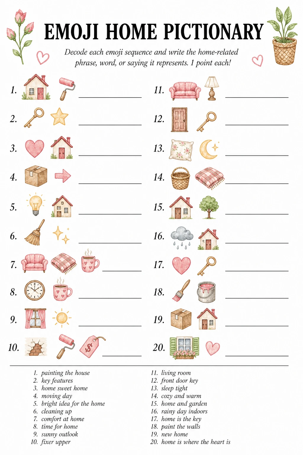 Emoji Home Pictionary printable