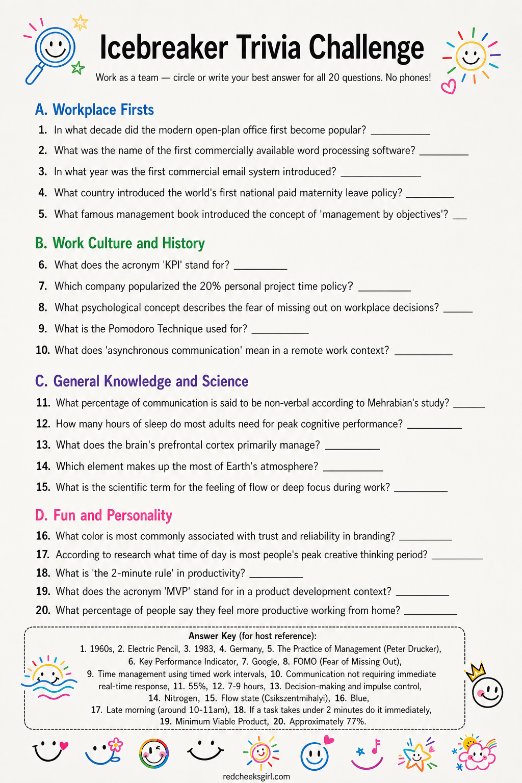 Icebreaker Trivia Sheet printable