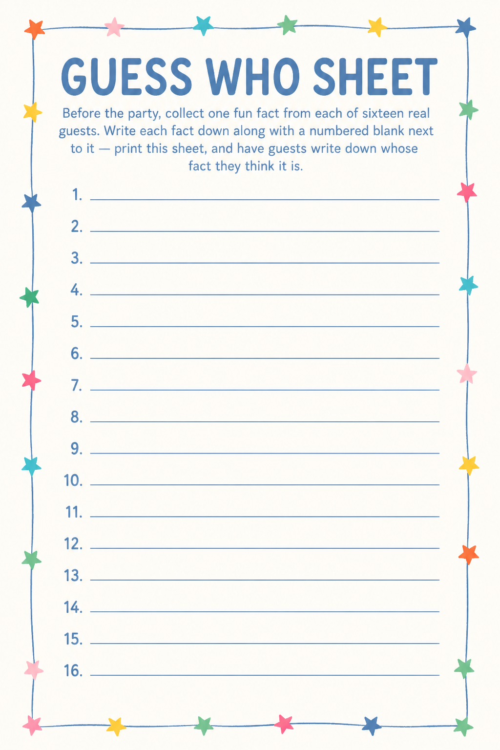 Guess Who Sheet printable