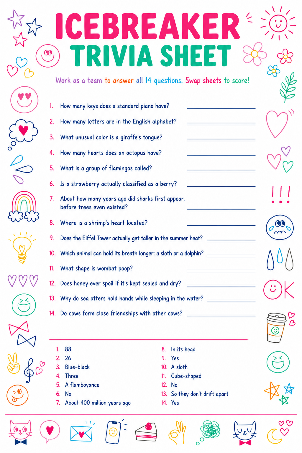 Icebreaker Trivia Sheet printable