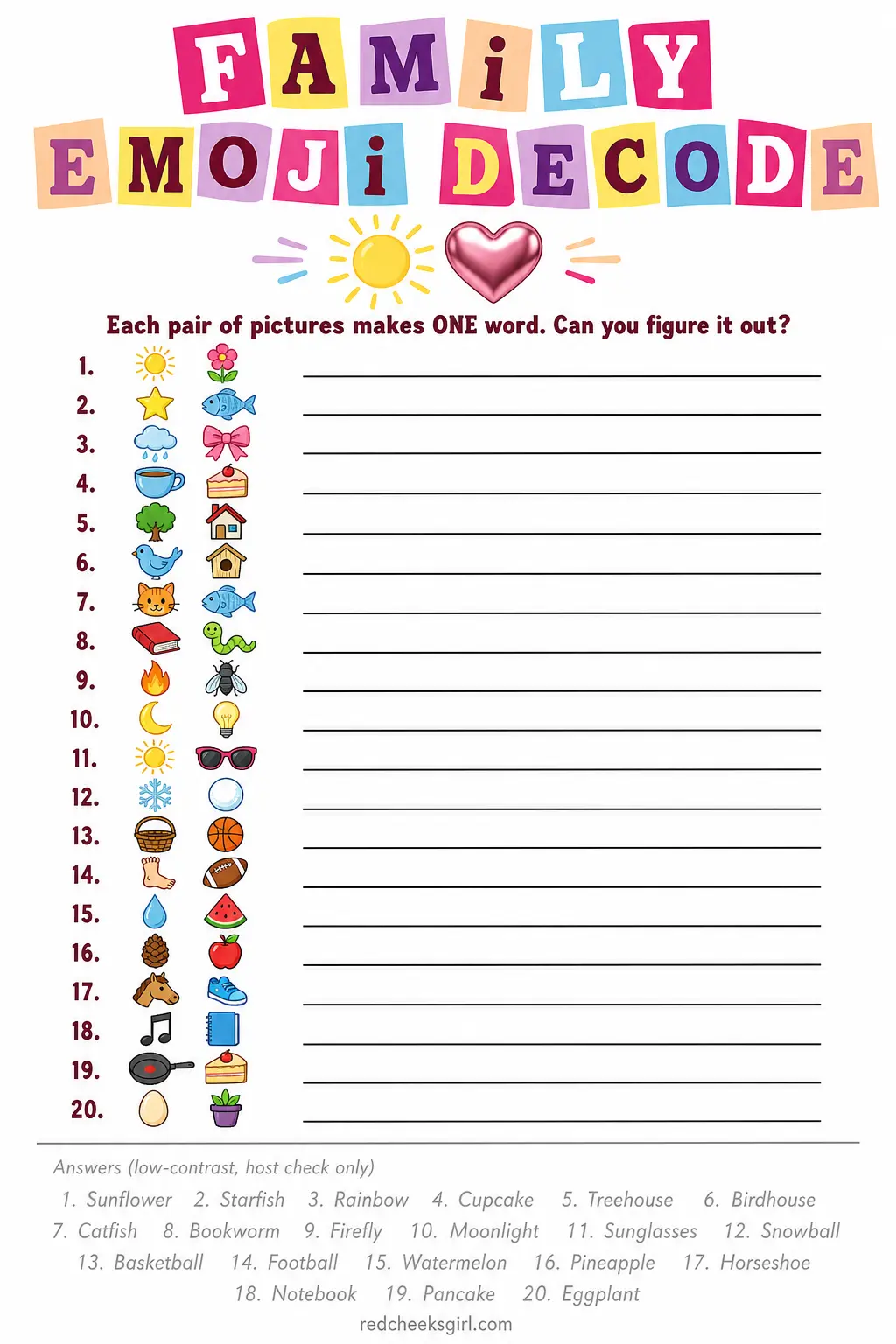 Family Emoji Decode printable