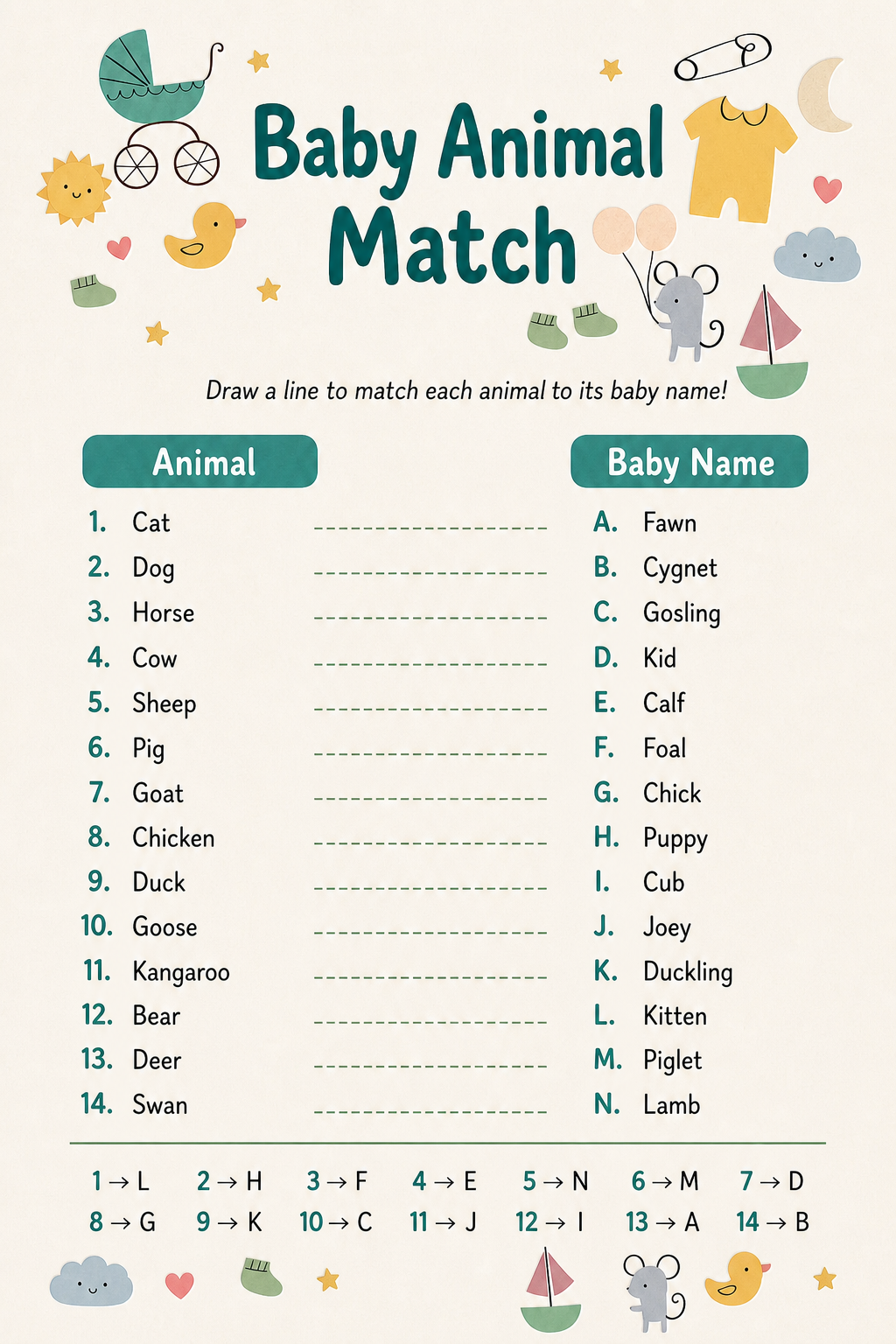 Baby Animal Match printable