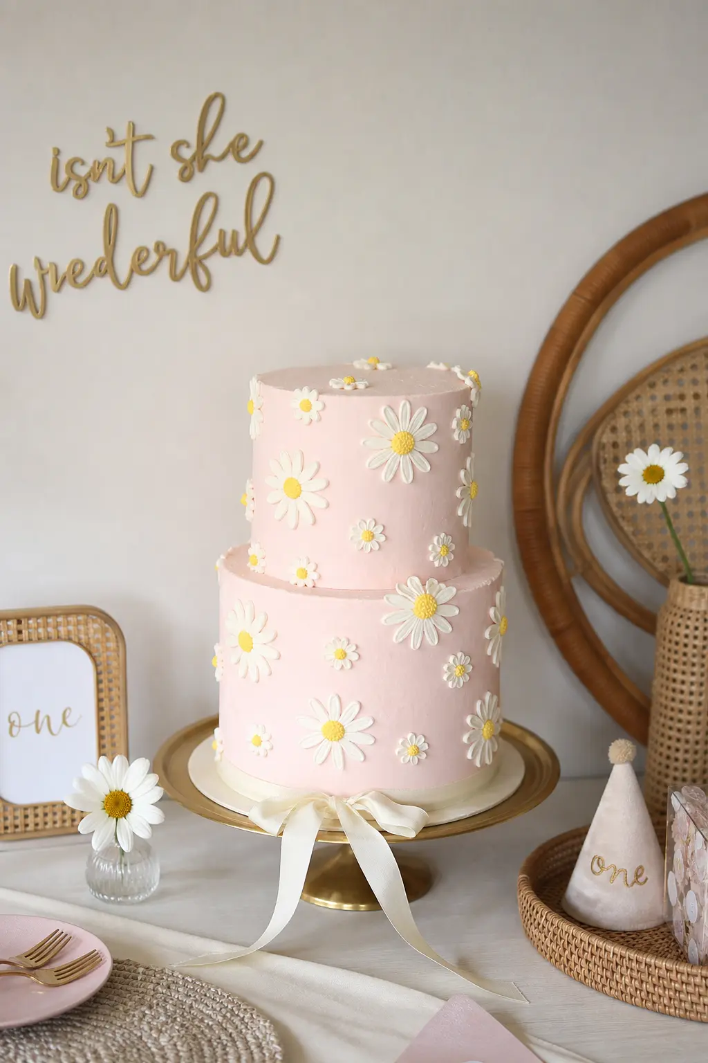 Two-Tier Daisy Buttercream Cake — This is the one splurge worth making, since it sits at the center of every dessert table photo. Isn't she onederful birthday